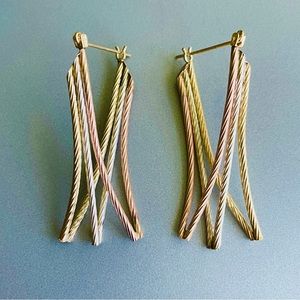 Estate 14k Gold Tri Color Gold Tassle Three Tone Earrings Vintage